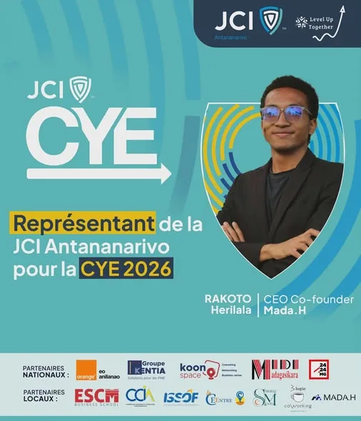 Affiche JCI : Herilala RAKOTO, représentant de la JCI Antananarivo pour la CYE 2026