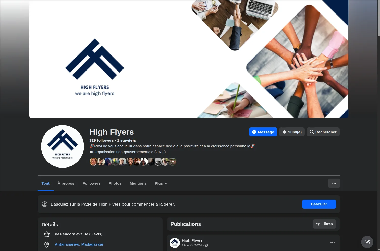 Page de la communauté High Flyers sur les réseaux sociaux