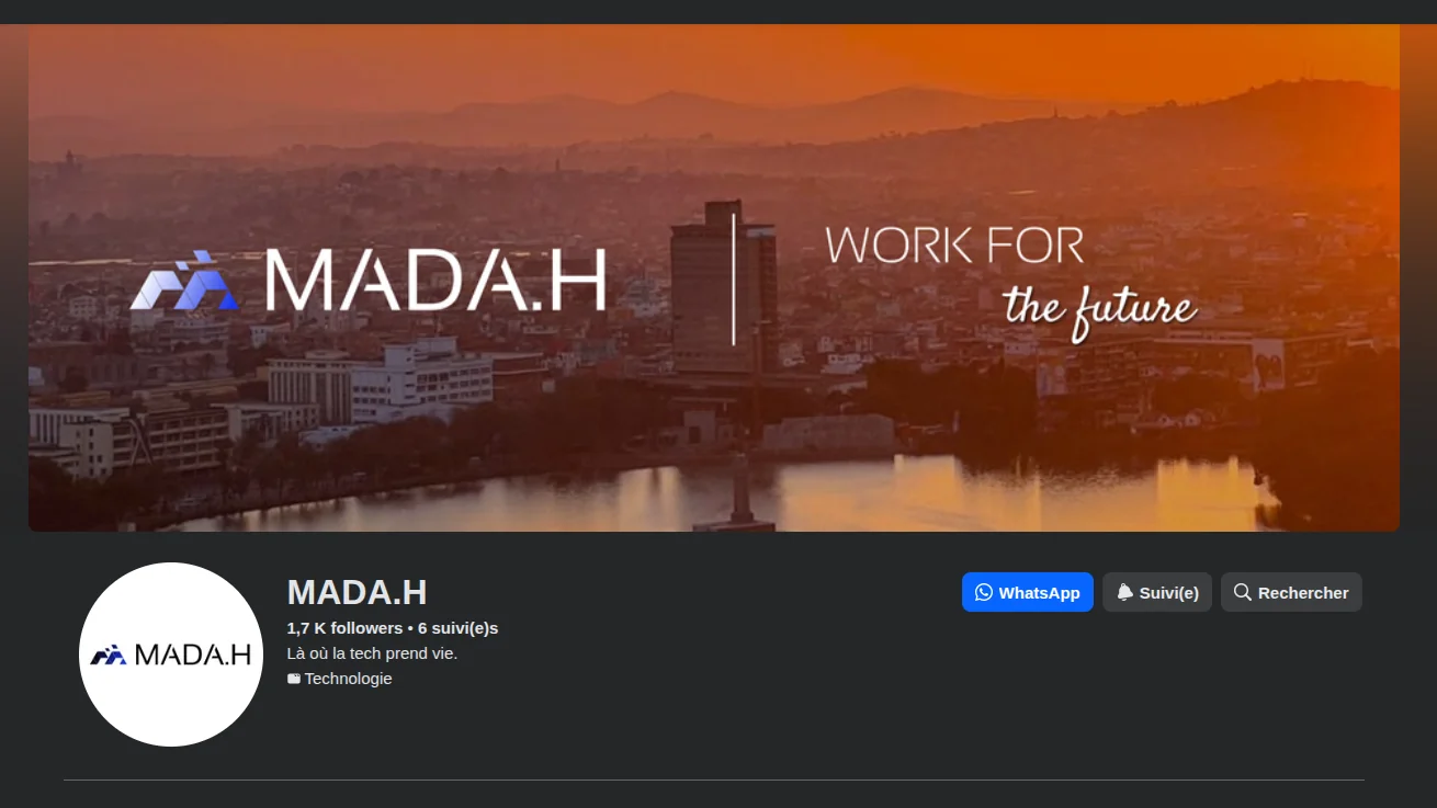 Page Facebook de MADA.H : « Là où la tech prend vie », 1,7 K abonnés