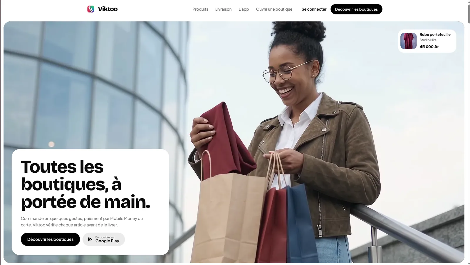 Page d'accueil de Viktoo : « Toutes les boutiques, à portée de main »