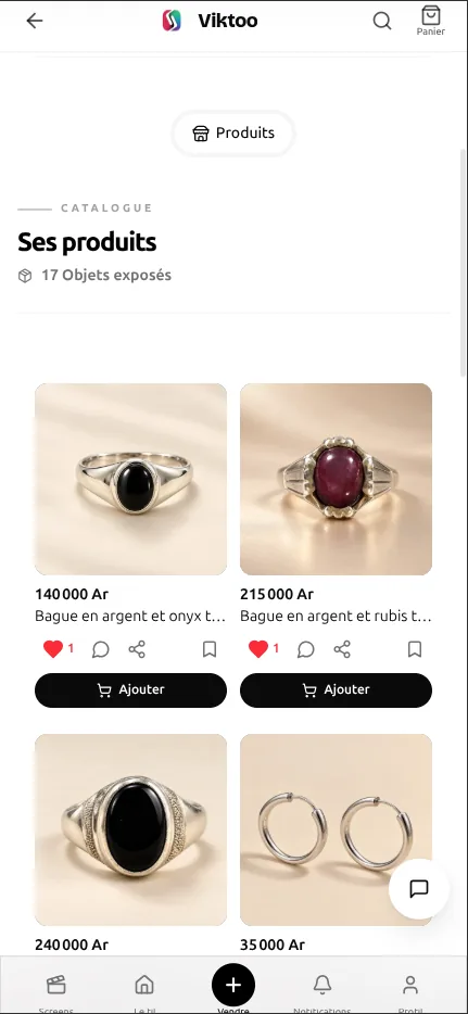 Capture d'écran d'une boutique sur Viktoo, mobile
